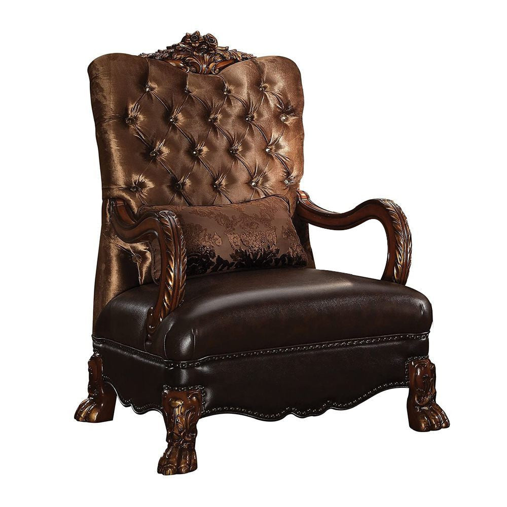 34" Golden Brown And Chocolate Velvet Tufted Chesterfield Chair