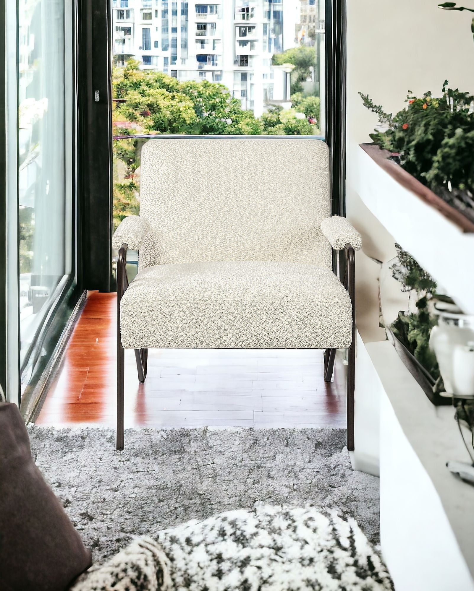 31" Off White And Brown Cotton Blend Arm Chair