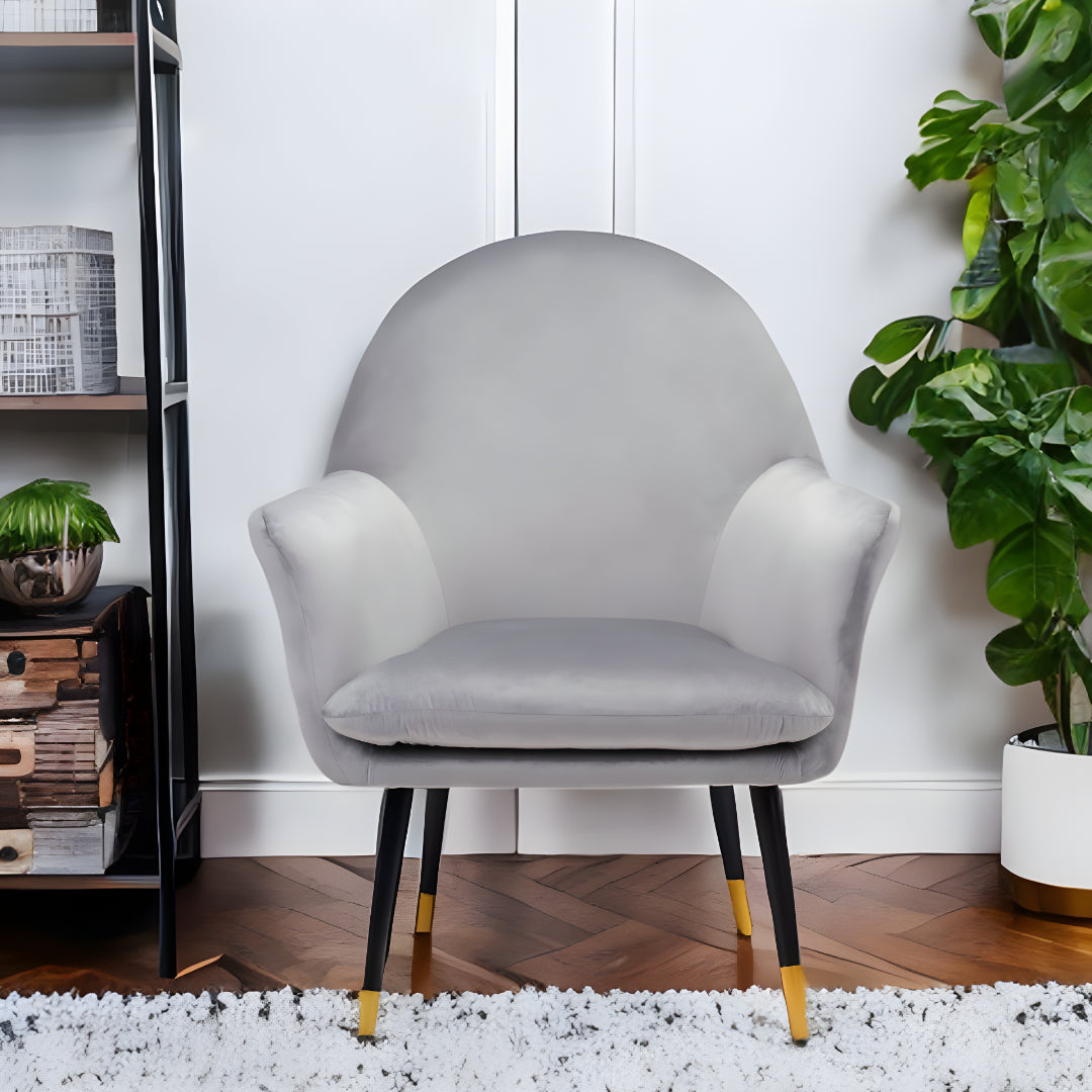 30" Gray And Gold Velvet Arm Chair