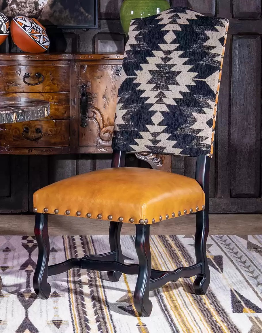 Black and Cream Southwestern Leather Dining Chair