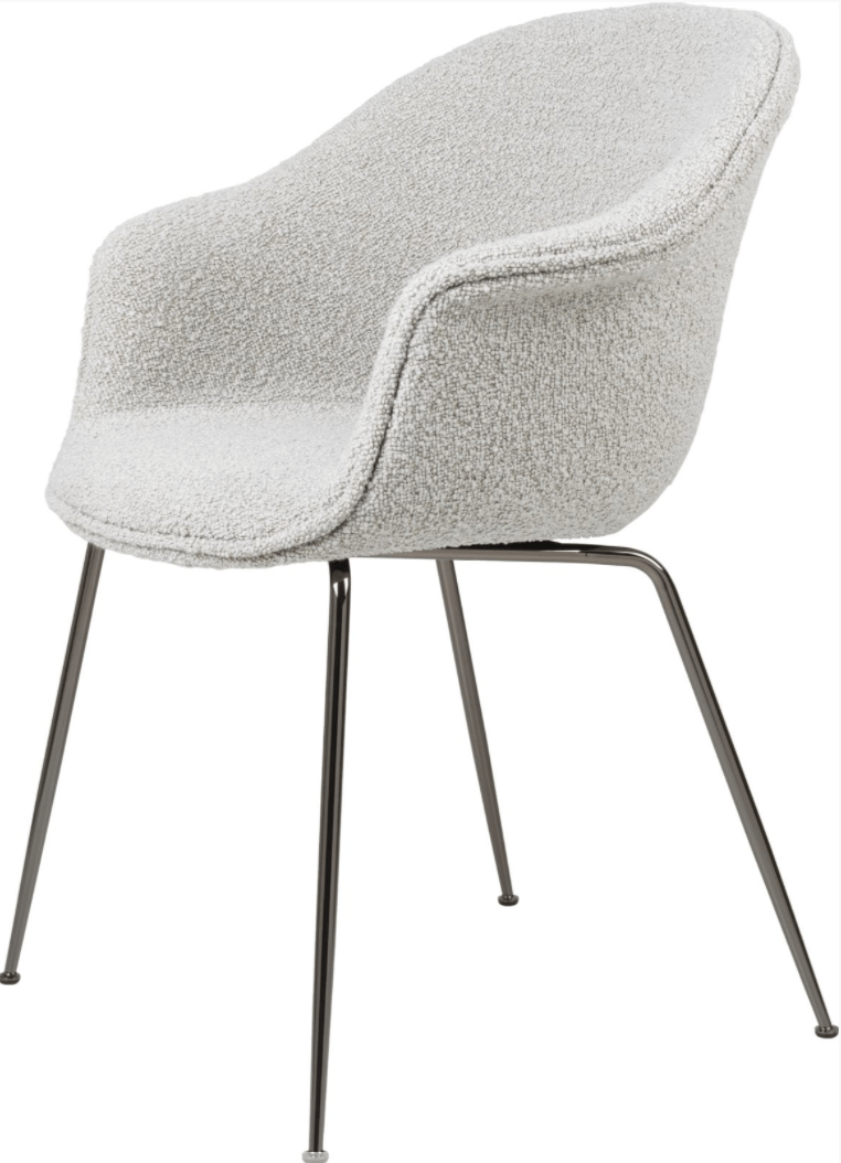 Bat Dining Armchair, Fully Upholstered - Black Chrome Base