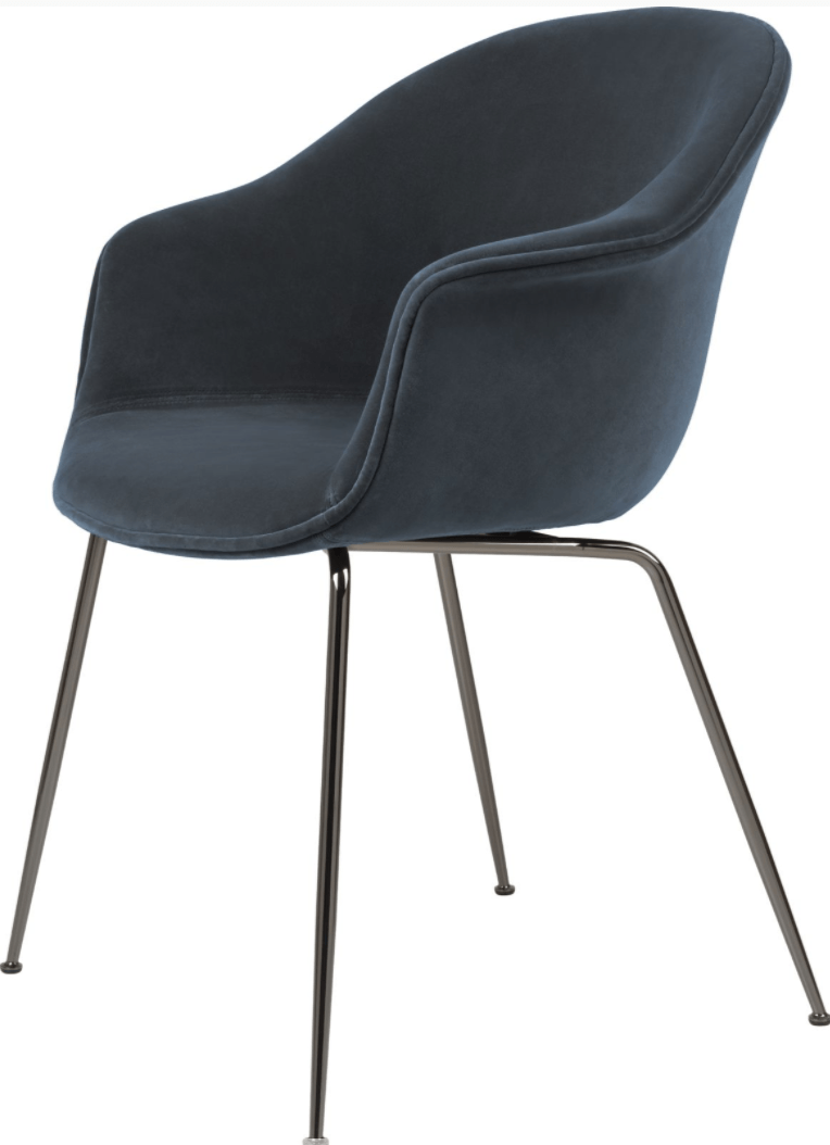 Bat Dining Armchair, Fully Upholstered - Black Chrome Base
