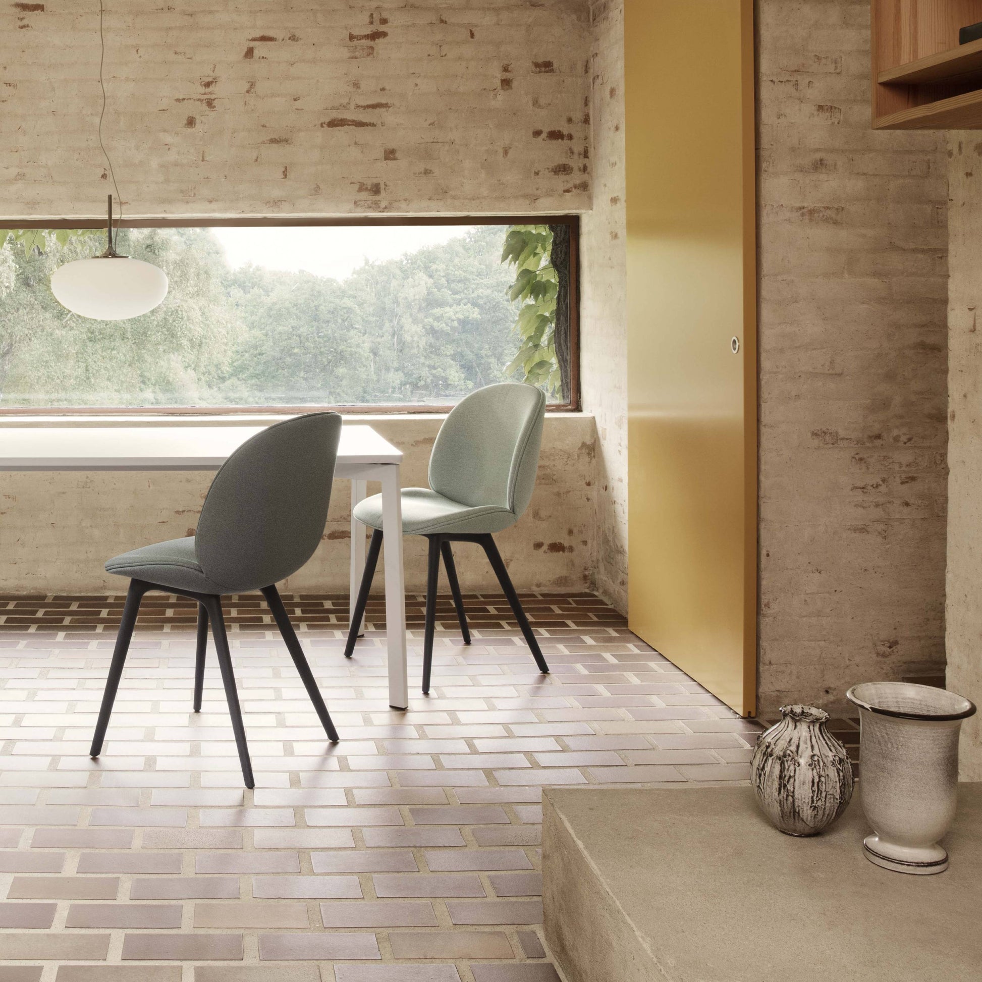 Beetle Dining Chair: Black Plastic Base + Fully Upholstered